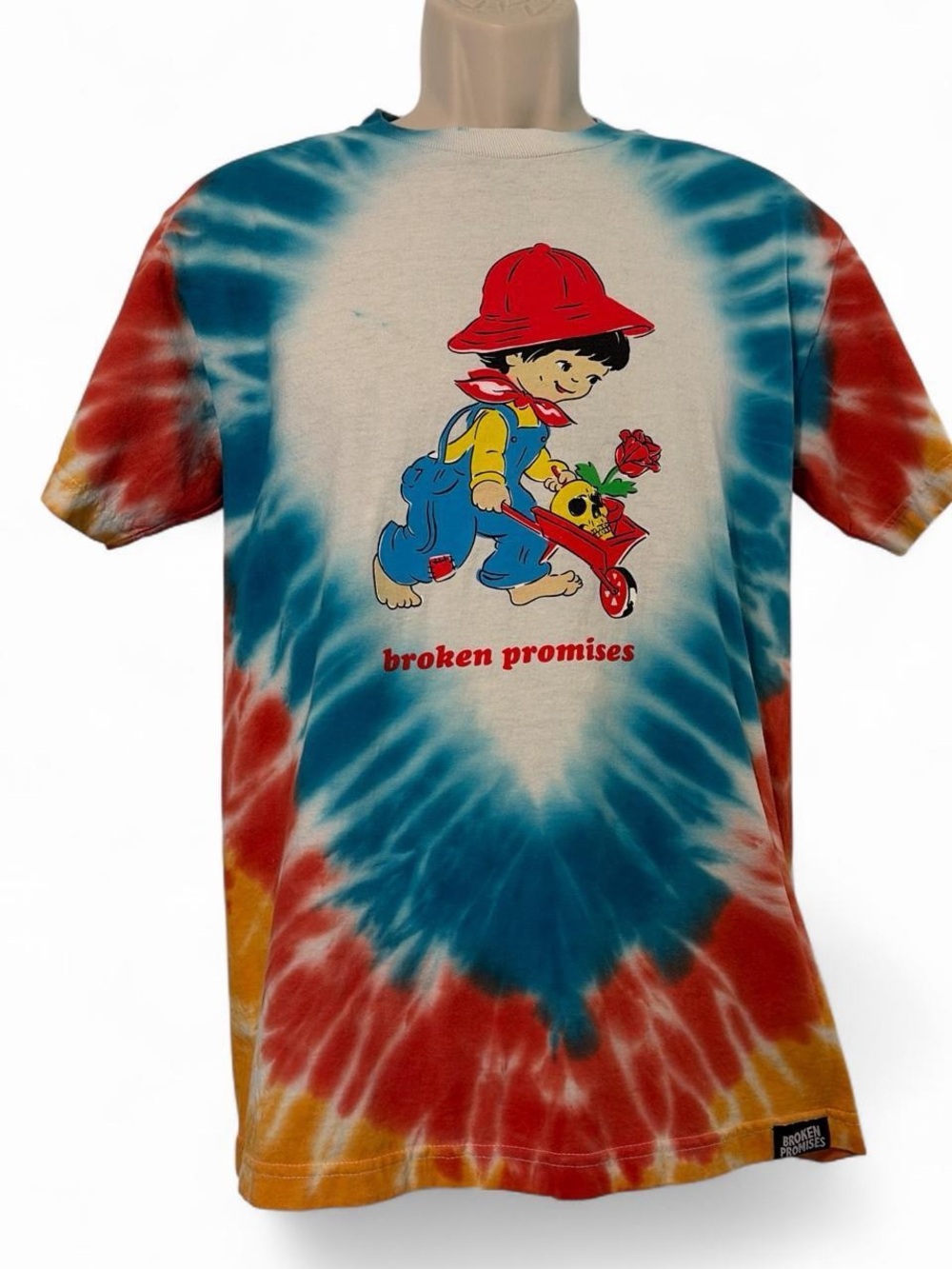 Broken Promises Tie-Dye Short Sleeve Tee in Blue, Red & Yellow